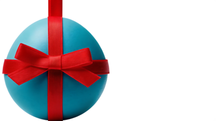 Teal easter egg with red ribbon bow isolated on a white background