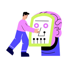 A flat style illustration showing a robot engineer
