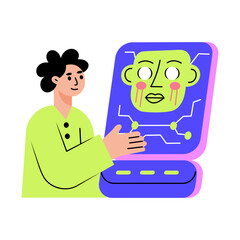 A flat style illustration showing ai engineer working on a device