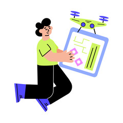 A flat style illustration showing a drone delivery