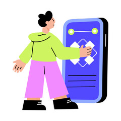 Flat style illustration showing login screen for digital access