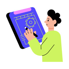 A flat style illustration showing engineer prototyping new device
