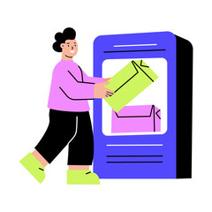 A flat style illustration showing worker dispatch parcel from warehouse