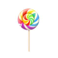 Vibrant Rainbow Lollipop Swirl on Black Background, A Sweet Treat Illustration