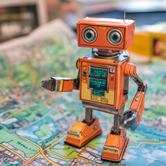 Fototapeta premium Hands of robots touching on GIS network connection highlight robotics transforming spatial data usage. Robots utilize GIS for navigation, collect geographic data, enhance mapping, and decision-making.