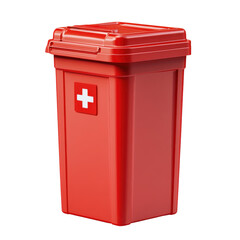 Red Medical Waste Container with Lid Healthcare Disposal Bin First Aid on transparent background