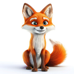 Obraz premium 3d funny cartoon sly fox, isolated, on a white background. Comic character, funny print, illustration for ironic advertising, sketch for a logo.