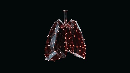 3d render of a vibrant, low-poly lungs over dark background. Human lungs wireframe made of light points. 3d illustration