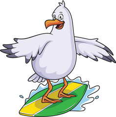Seagull Surfing Waves Vector Image