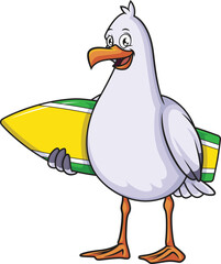 Seagull Holding Surfboard Vector Image
