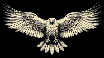 Obraz premium Majestic eagle soaring through sky with detailed feathers, showcasing freedom and power in nature-themed design.