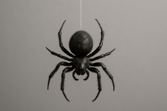 Hanging black spider on string arachnid Halloween decoration