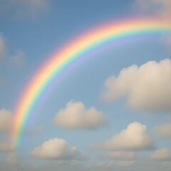 Colorful rainbow in a blue sky with clouds, a beautiful nature landscape