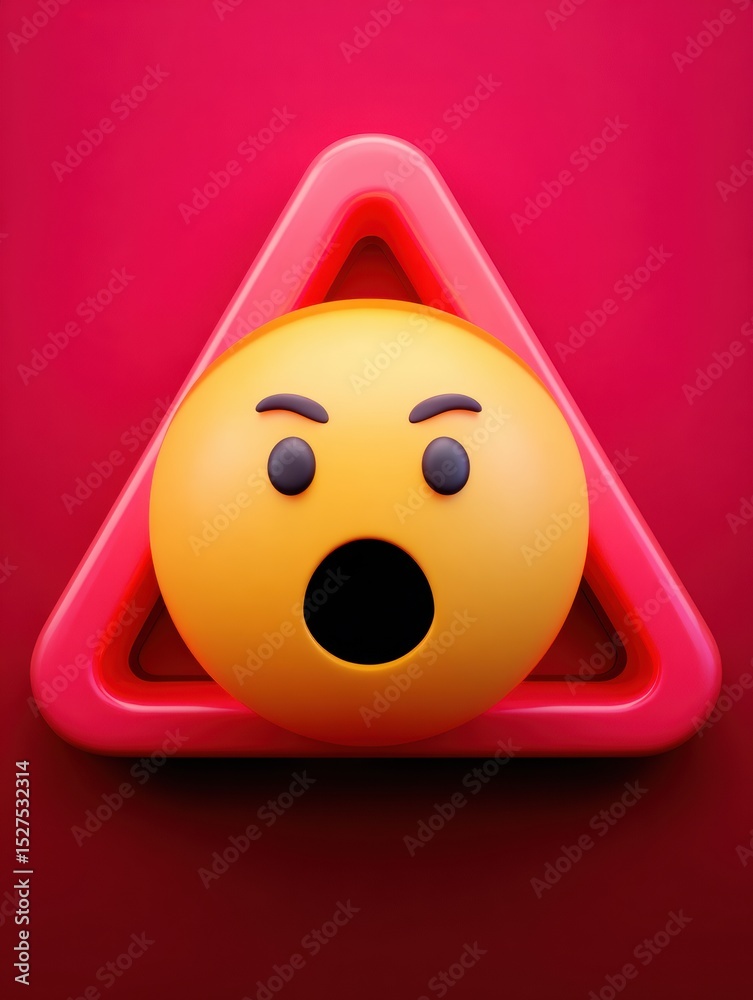 Poster browser window hijacked by fake alert showing shocked emoji with alarm symbol, indicating a serious 