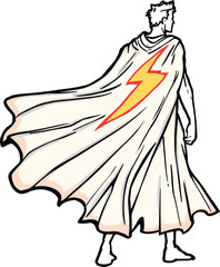 Heroic Figure & Dynamic Cape Symbol Set Featuring a Bold Silhouette of a Standing Character Draped in a Flowing Cape with a Lightning Bolt Emblem—Representing Power, Courage, and Action