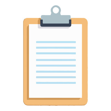 A clipboard holds a sheet of paper with blue lines The clipboard is tan with a lightblue clip