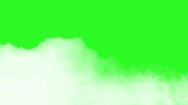 White smoke on green screen. Realistic fog animation video overlay, VFX, or transition use.