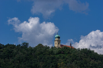 Lanscape view with old baroque church of Saint MArtin from Lulec village, Czech Republic