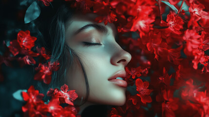 Captivating floral portrait of a woman in blooming nature