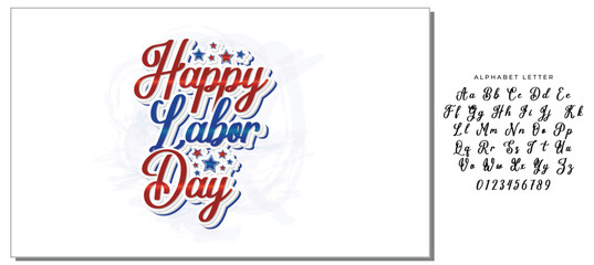 Handwritten Happy Labor Day Typography Font with Decorative Stars - Festive Vector Lettering Design