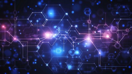 Futuristic blue and purple technology circuit board background with glowing electronic microchips and digital lines




