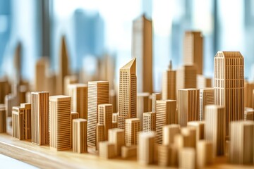 Obraz premium Wooden Cityscape Model with Unique Architectural Designs and Shapes