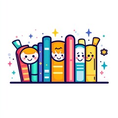 Colorful books with happy faces