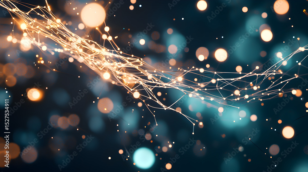 Poster an abstract image featuring glowing lines and colorful bokeh lights, creating a vibrant and dynamic 