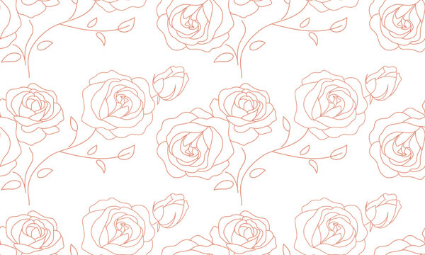 Rose outline seamless pattern. Spring floral vector illustration for fashion, textile, fabric, decoration.