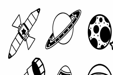 Cute Space Exploration Doodle Icons Set - Planet, Moon, Satellite, Telescope, Astronaut © Milkunn