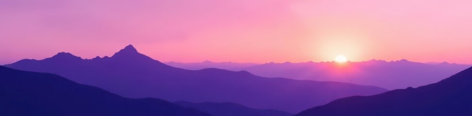 Silhouetted mountain peaks, sunrise pastel purple sky Gradient backdrop , illustration, design