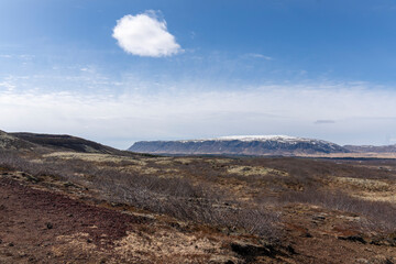 Fototapeta premium A beautiful landscape with a small water pool in the Kerid Crater Klausturholar Iceland