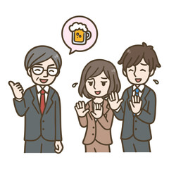 上司の飲み会の誘いをやんわり断る若手社員のイラスト