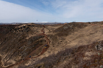 A beautiful landscape with a small water pool in the Kerid Crater Klausturholar Iceland