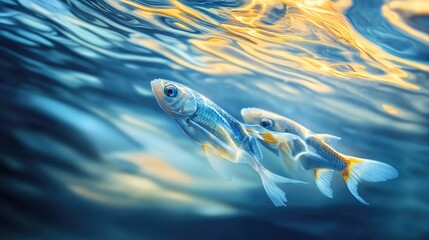 Fototapeta premium Two fish swim in sunlit underwater scene