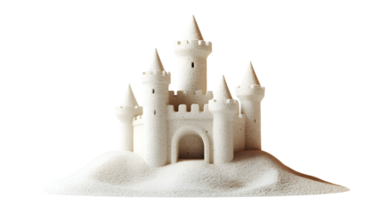 Intricate sandcastle architecture against a stark black backdrop displaying texture