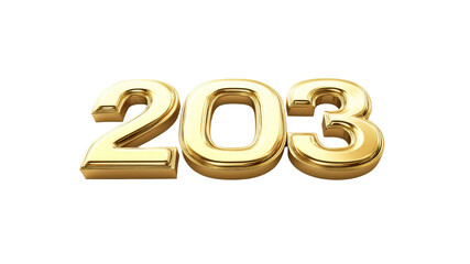 Golden 3D Number 203 on Transparent Background