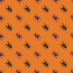 A bold and eerie pattern featuring black spiders on a vibrant orange background, perfect for a spooky, eye-catching, or Halloween-themed design.