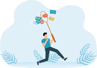 communication management and PR public relations, handling public comments or social criticism, meeting summary or discussion talk conversation, businessman managing speech bubble balloon.
