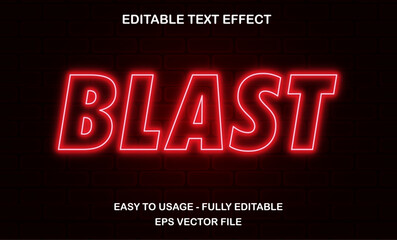 Blast Text, Editable Text Effect Template, Futuristic Red Neon Light Typeface