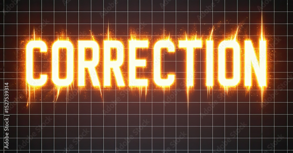 Poster Bright text reads CORRECTION against grid background. Fiery glow surrounds letters, creating dramatic effect. Dark space frames image.