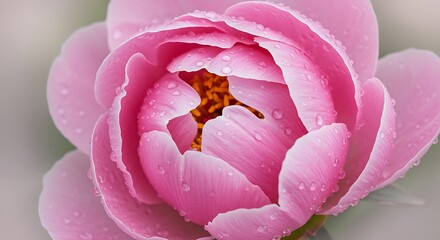 Close-up of a Dew-Kissed Pink Peony Flower