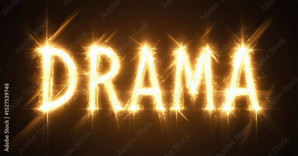 Aufkleber bright golden text spells drama against dark background. sparkling light emanates from letters, crea