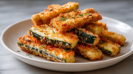 Crispy Baked Zucchini Fries on a White Plate