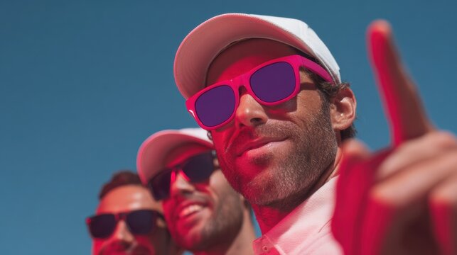 National Blame Someone Else Day Golfers Pointing and Laughing Outdoors with Phones Casual Friendship and Team-Building for Summer Networking and Independence Day Fun - Powered by Adobe