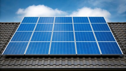 Fototapeta premium Solar panels installed on a rooftop in a residential neighborhood showcasing renewable energy solutions