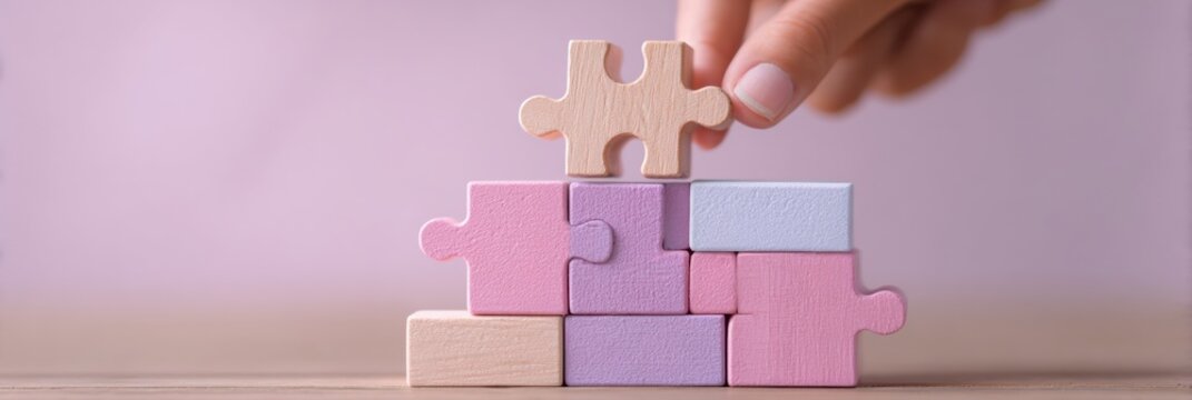 National Blame Someone Else Day Concept with Pastel Puzzle Blocks and Logical Patterns for Spring Decision Making and Earth Day Business Strategy Innovation