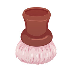 Vector illustration of shaving brush with short wooden handle and soft pink bristles.