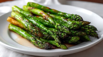 Grilled Asparagus with Balsamic Glaze on a White Plate