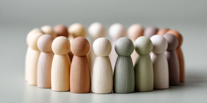 World Press Freedom Day Unity Figurines with Earth Tones on Wood for Workplace Diversity and Inclusion - Spring Equinox and May Day Celebration